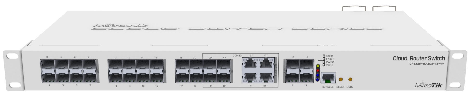 Комутатор керований MikroTik CRS328-4C-20S-4S+RM (98DX3236A1 800 MHz, 512 MB RAM, 20хSFP, 4хSFP+)