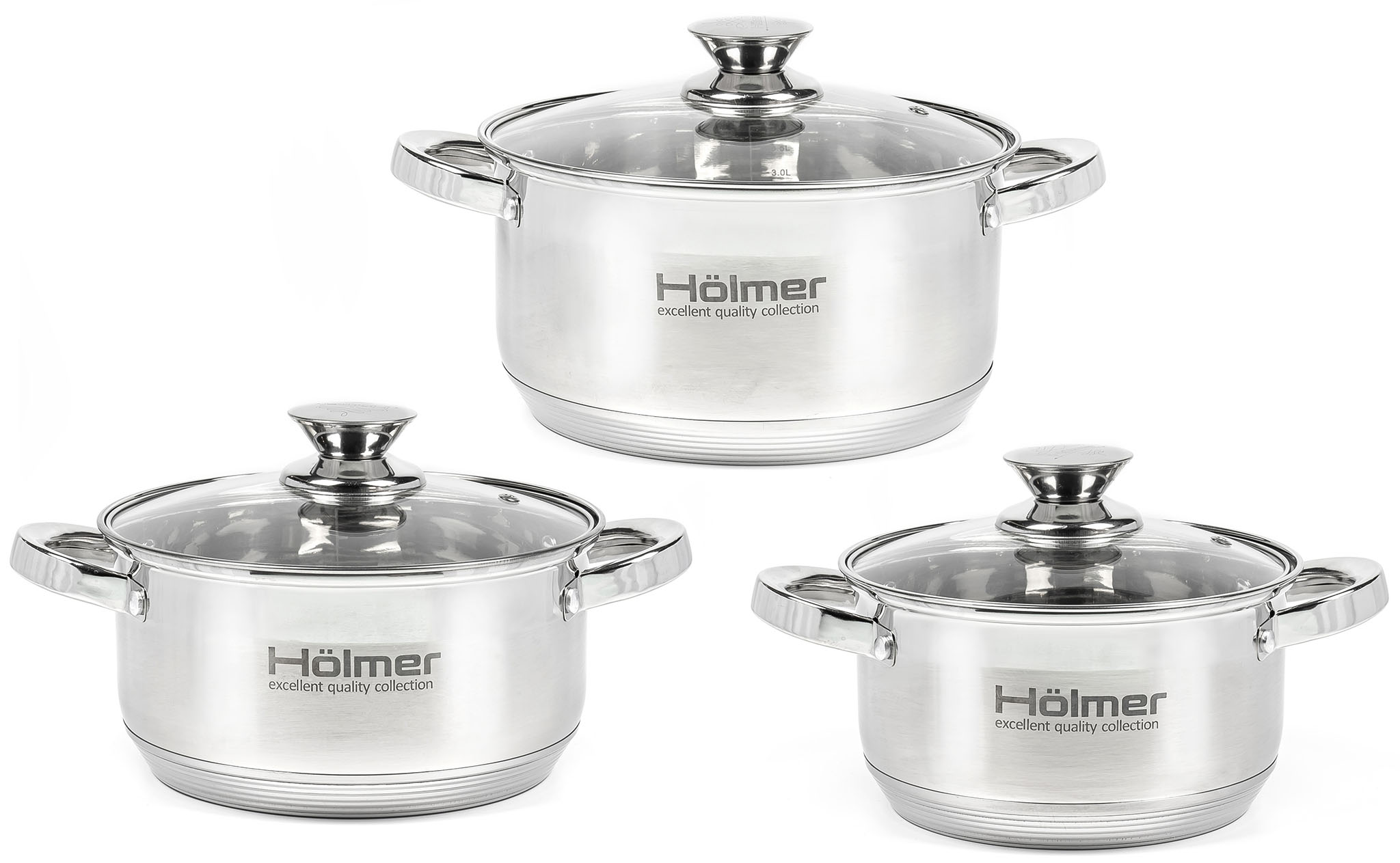 Набір посуду Hölmer CS-1652-SS (3 каструлі з кришкою 1,5л/2,7л/5л)