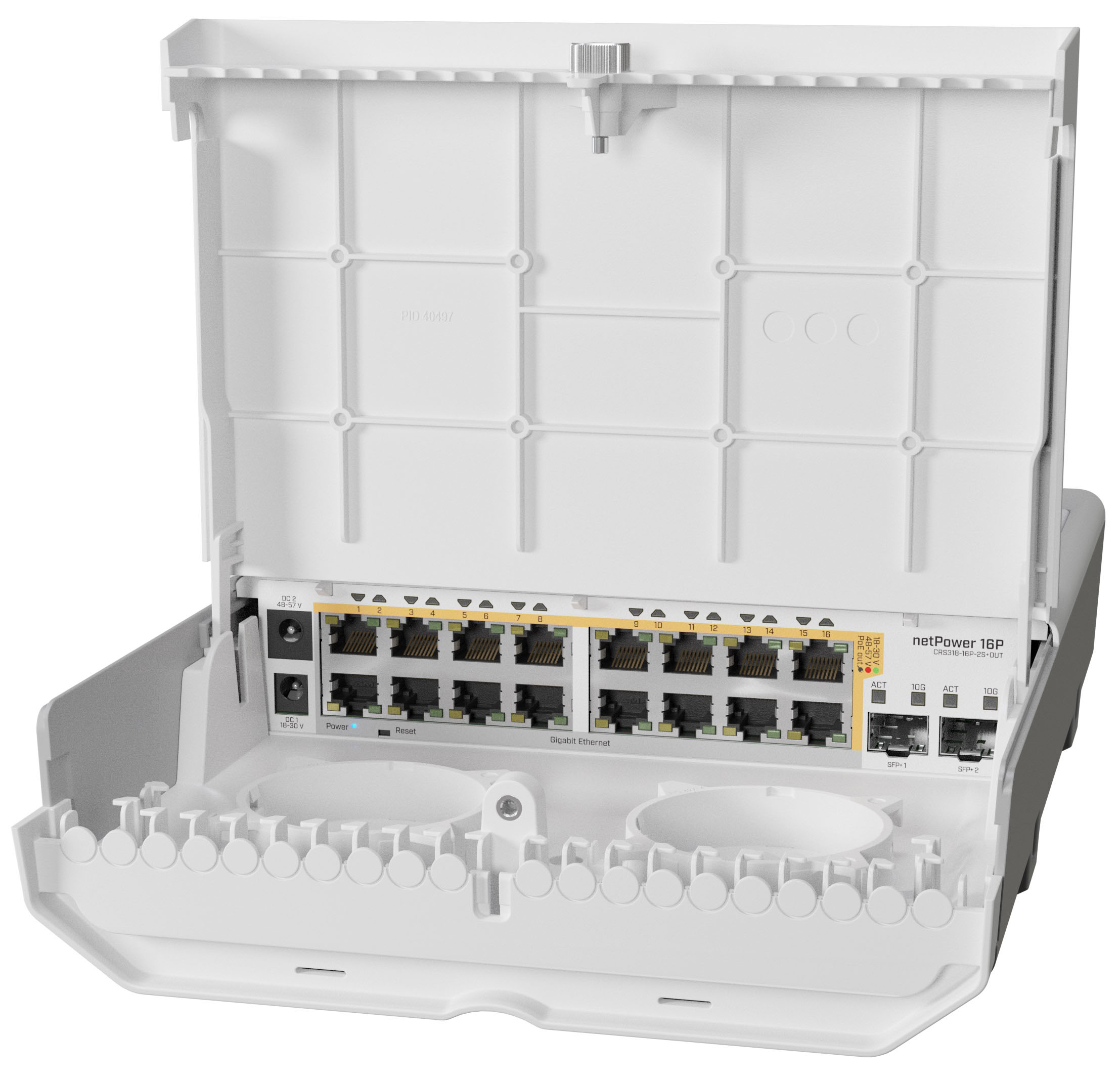 Комутатор MikroTik netPower 16P CRS318-16P-2S+OUT ((16) 10/100/1000Mbps, (2) 10Gbps, PoE-Out (only))