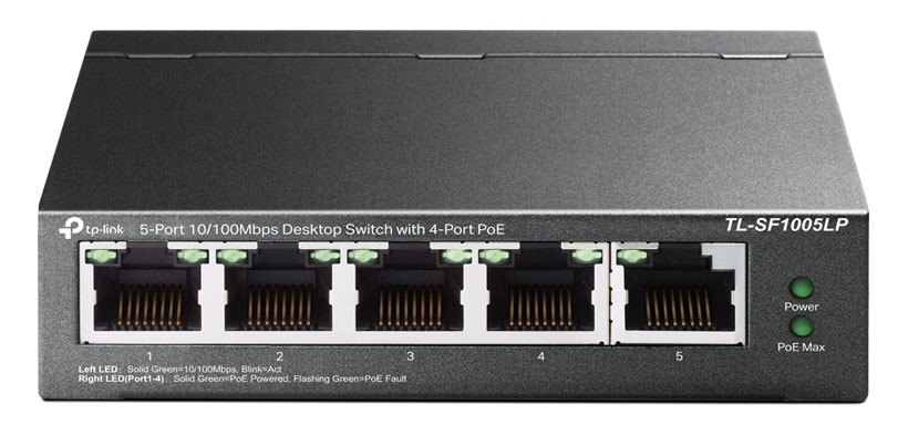 Комутатор Tp-link TL-SF1005LP unmanaged, 4x10/100Base-TX PoE+, 250m, 1x10/100BaseTX uplink, 41W