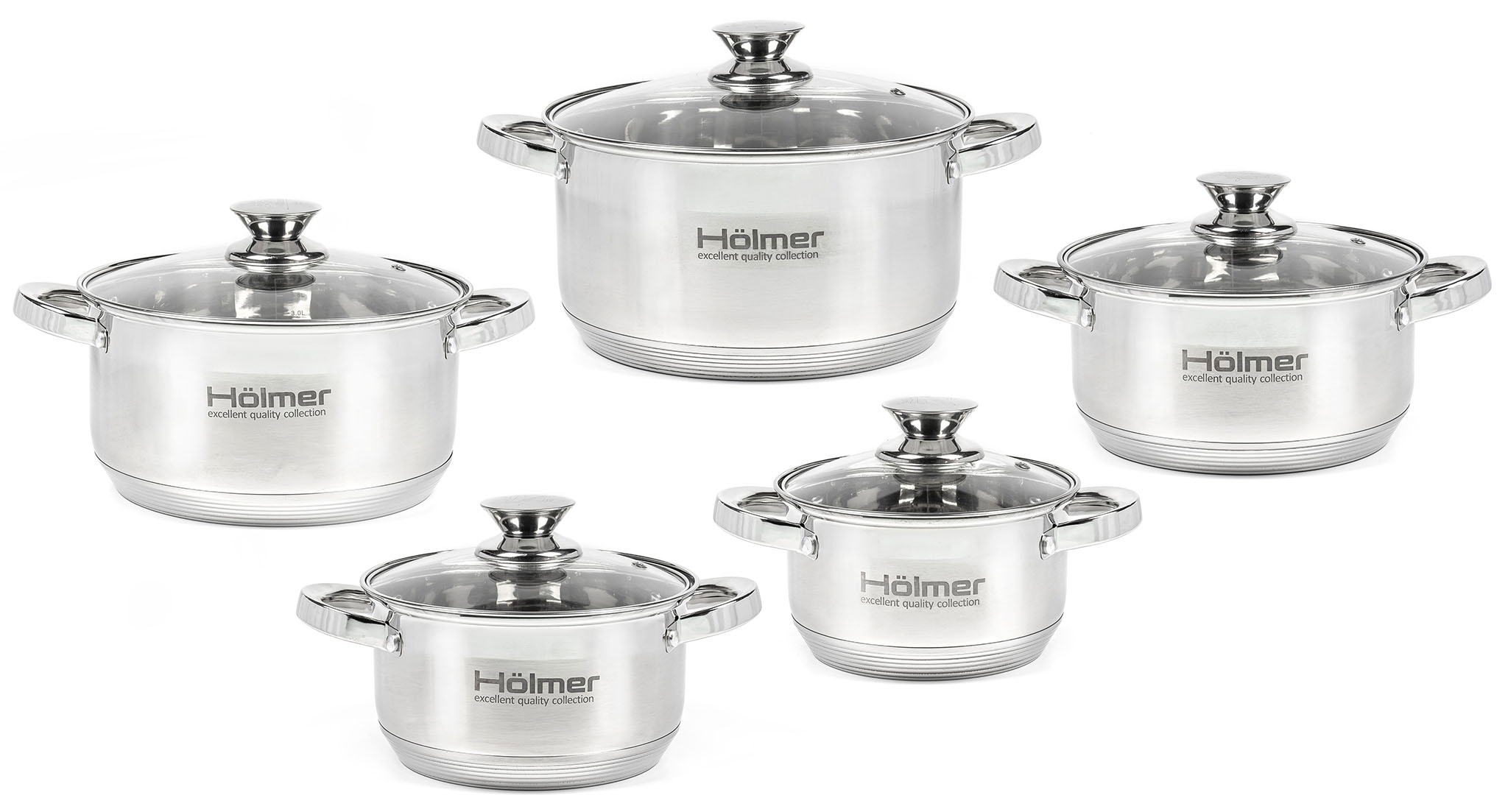 Набір посуду Hölmer CS-11052-SS (5 каструль з кришкою 2л/2,7л/3,8л/5л/6л)