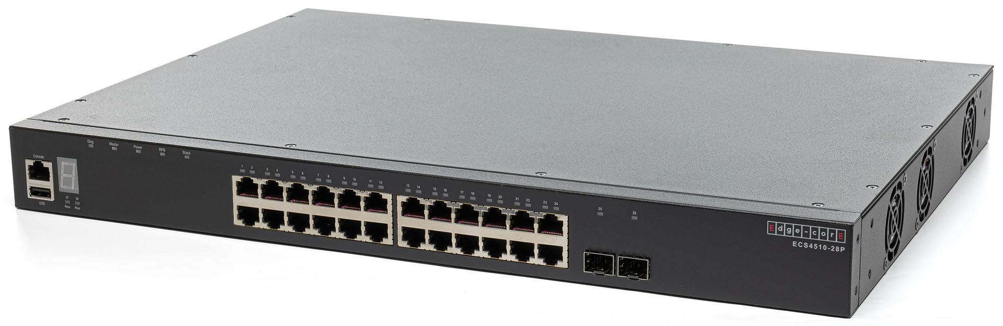 Комутатор Edge-core ECS4510-28P (L2+, 24x10/100/1000Base-T, PoE 410W, 2x10G SFP+, слот для модуля 2x10G SFP+)