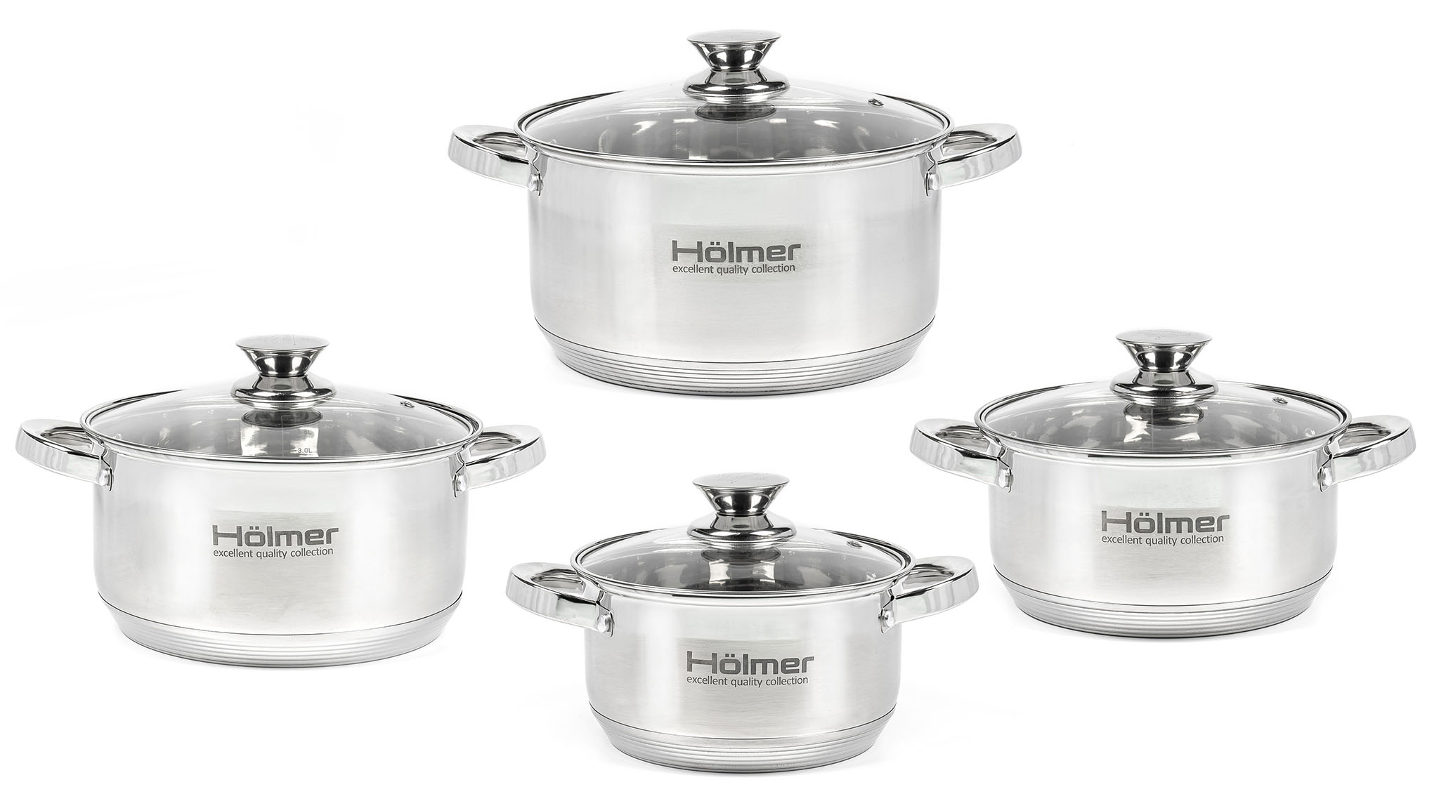 Набір посуду Hölmer CS-1853-SS (4 каструлі з кришкою 2,7л/3,8л/5л/6л)