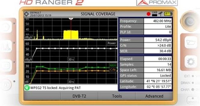 Фото: Робота приладу в режимі вимірювання покриття сигналу -Romsat.ua