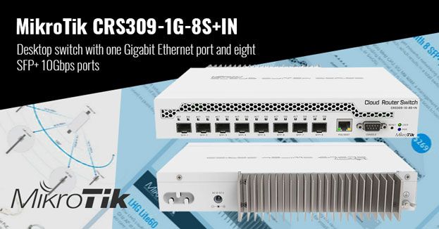 Компактний L3-комутатор MikroTik CRS309-1G-8S+IN с 8 SFP+ портами | romsat.ua