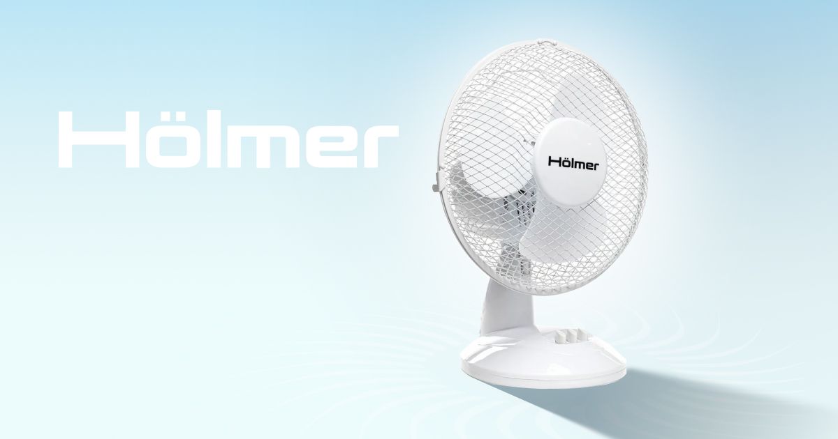 Настільний вентилятор Hölmer HFS-1209-1W білого кольору на 2 швидкості