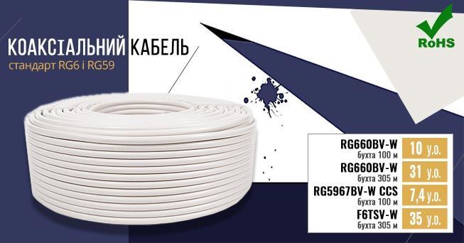 Знижено ціну коаксіального кабелю RG6 і RG59 | romsat.ua